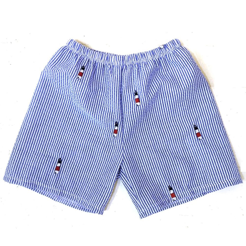 Blue Seersucker Embroidered Sankaty Shorts|7891