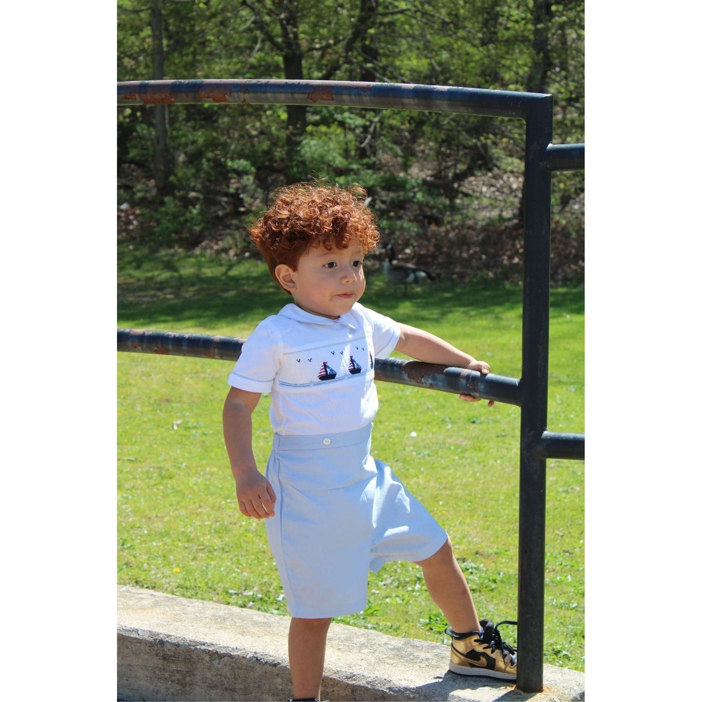 Smocked Sailboats Bobby Suit|11607