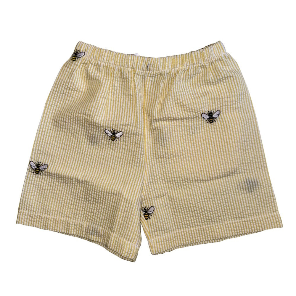 Yellow Seersucker Shorts with Bees|9631