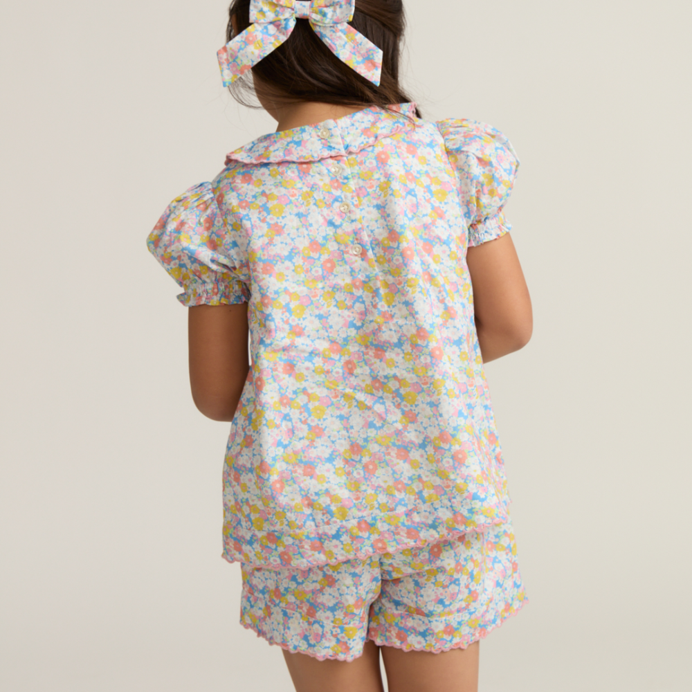 girls jasmine blossom puff sleeve short set|11457