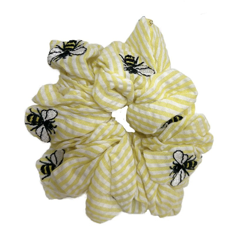 Yellow Seersucker with Bee Scrunchie|7980