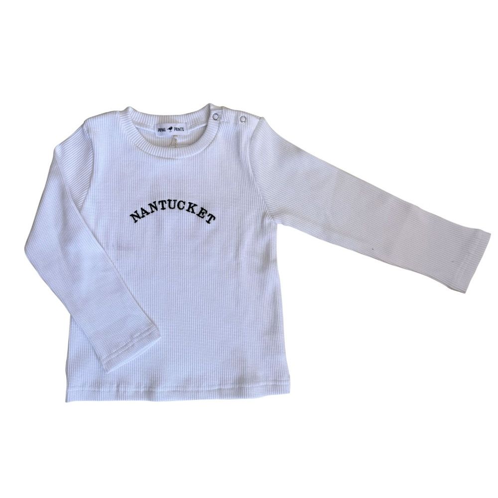 Curved Nantucket White Waffle Knit Top|9838