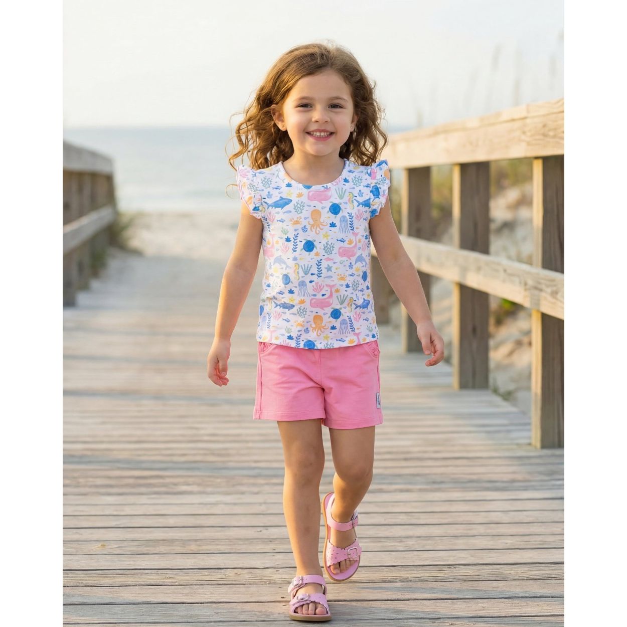 Essentials Pima Ruffle Tank-Under The Sea|11571