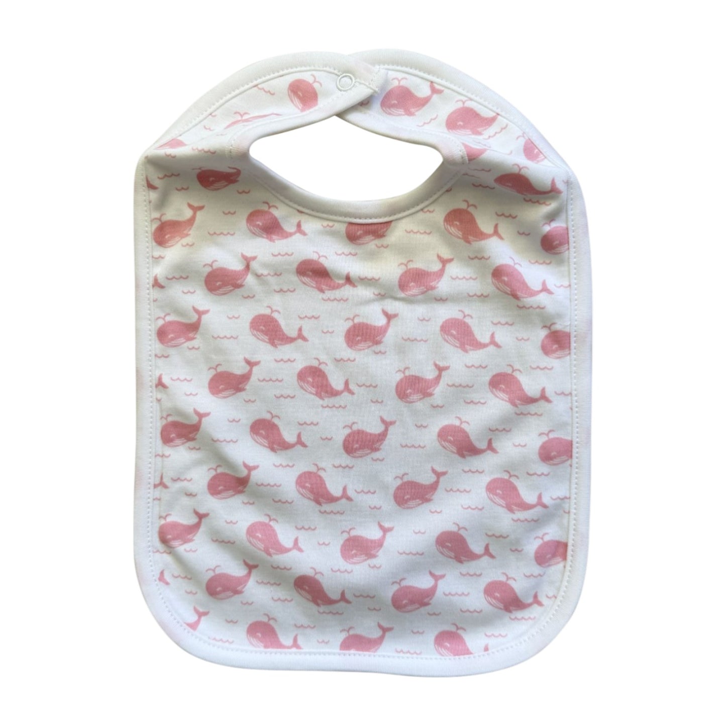 Pink Whales + Waves Baby Bib