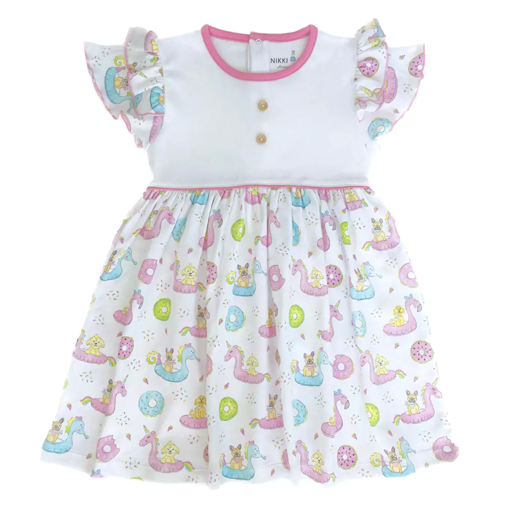 Dog Pool Party Flutter Sleeve Dress|1741