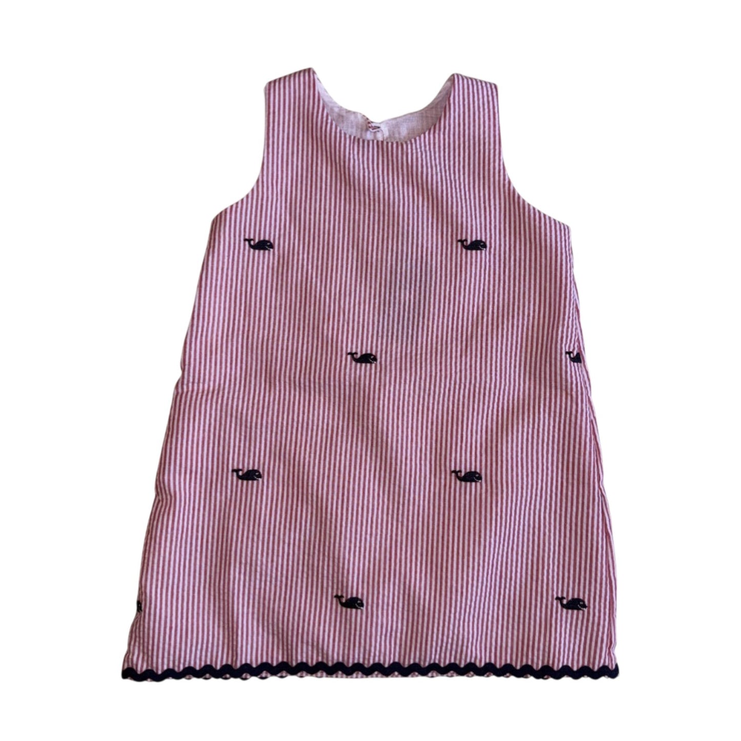 Red Seersucker Dress with Navy Whales