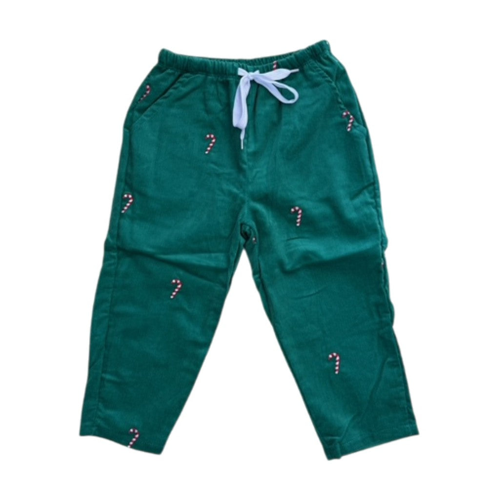 Green Corduroy Pants with Candy Canes|10149