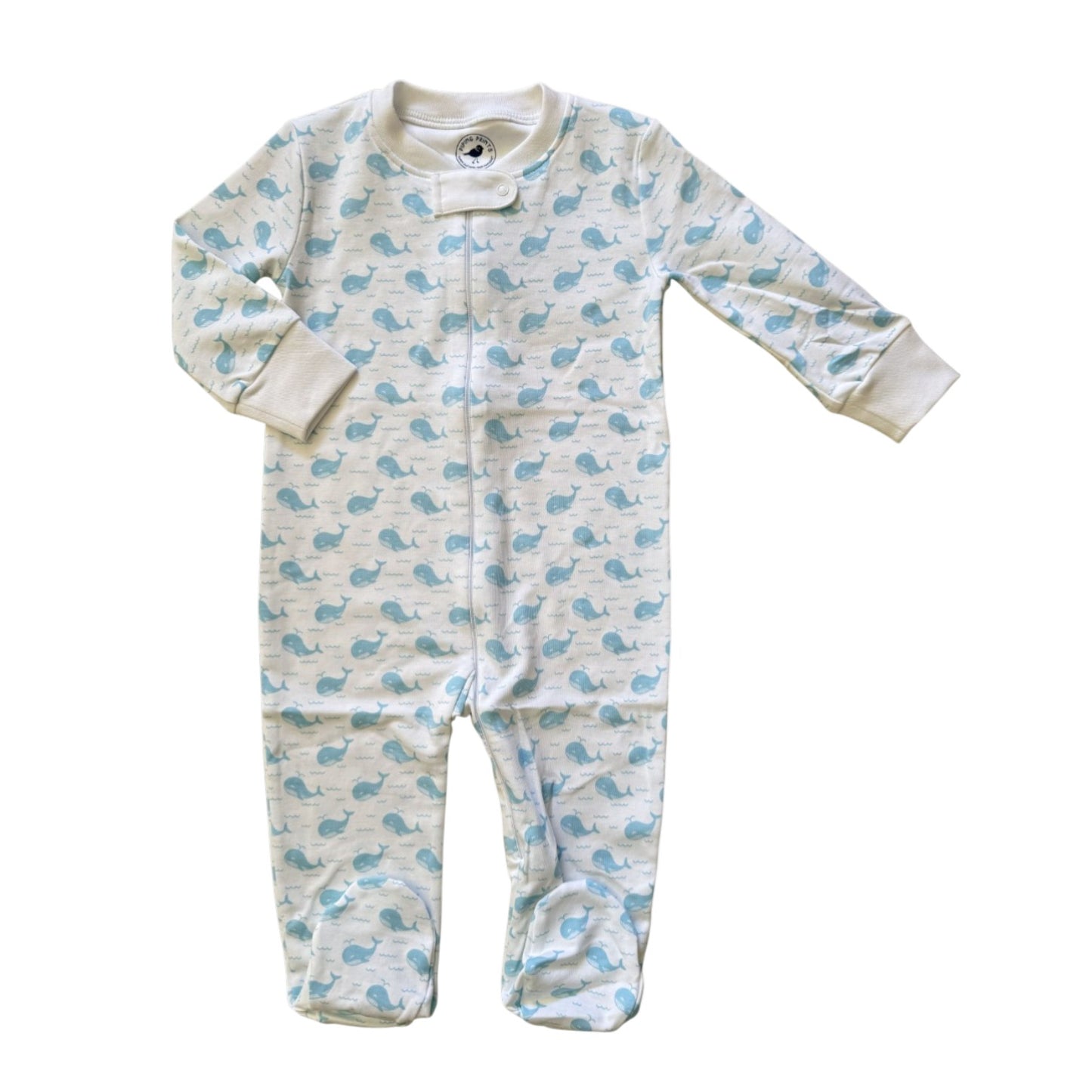 Blue Whales + Waves Baby Zip Romper