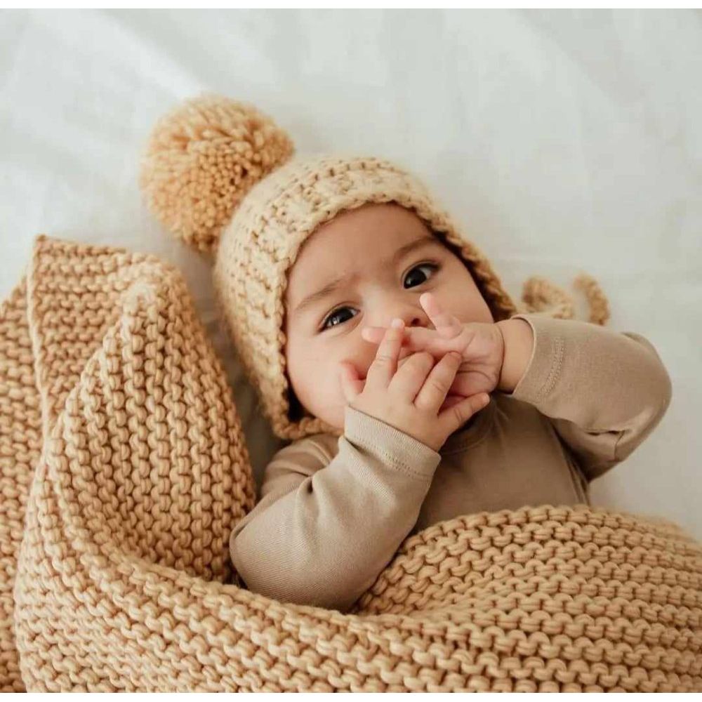 Garter Stitch Knit Blanket- Latte|12198