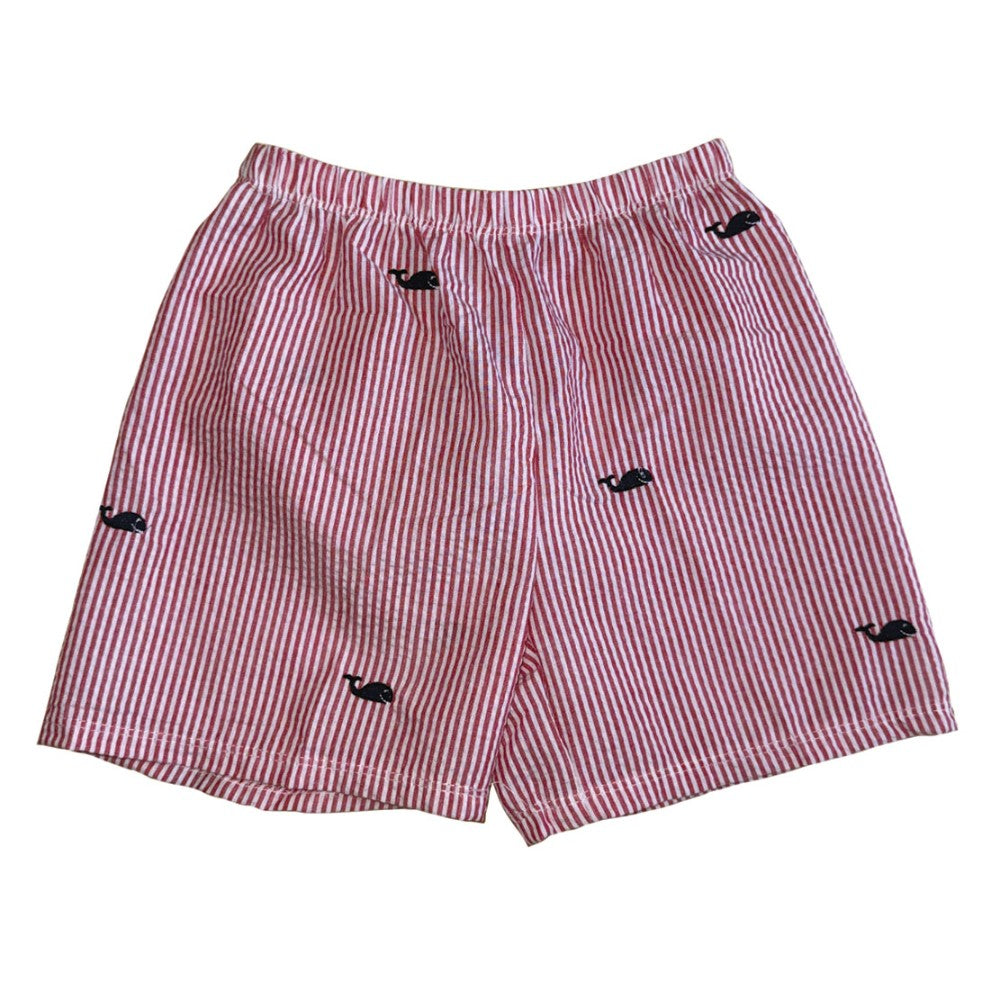 Red Seersucker Shorts with Navy Whales|9628