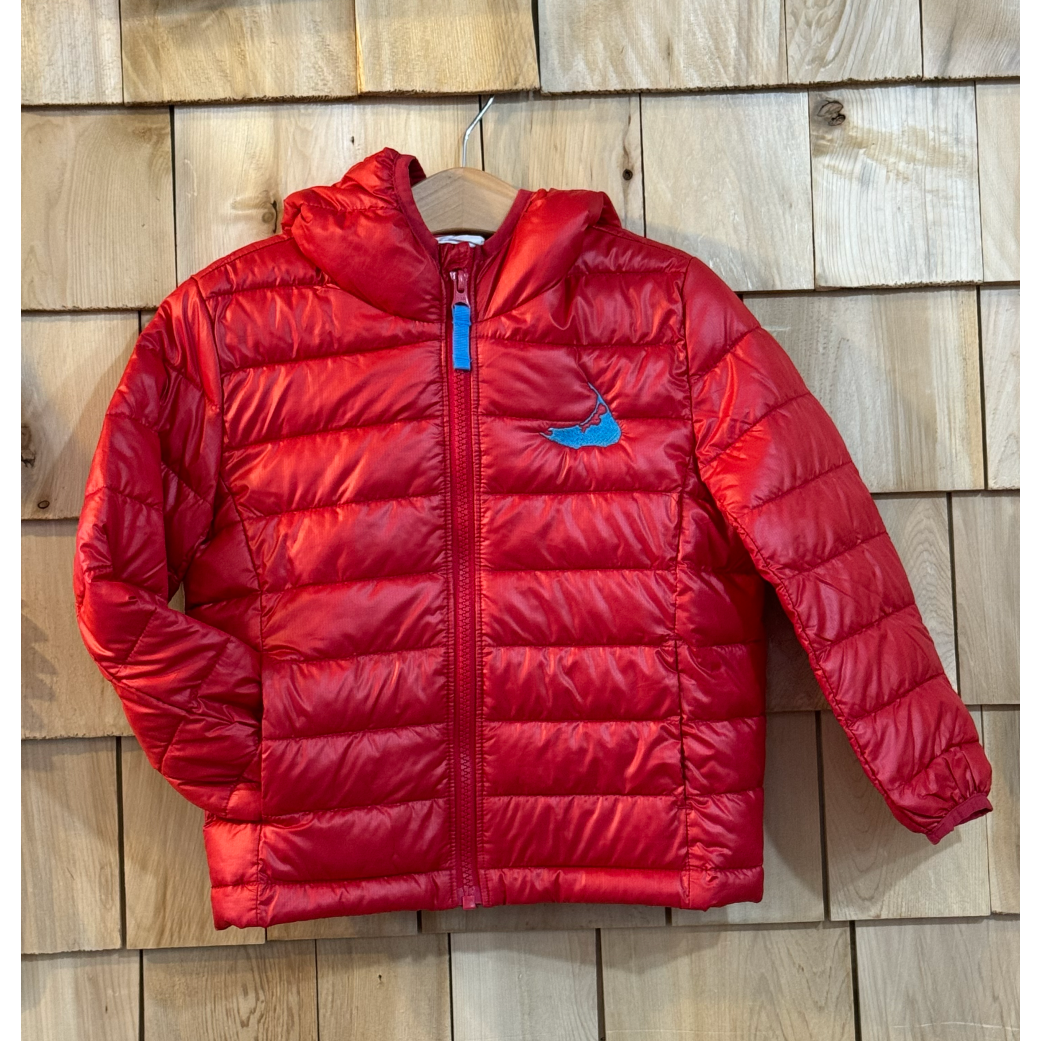 Red Puffer Coat with Embroidered Nantucket|5854