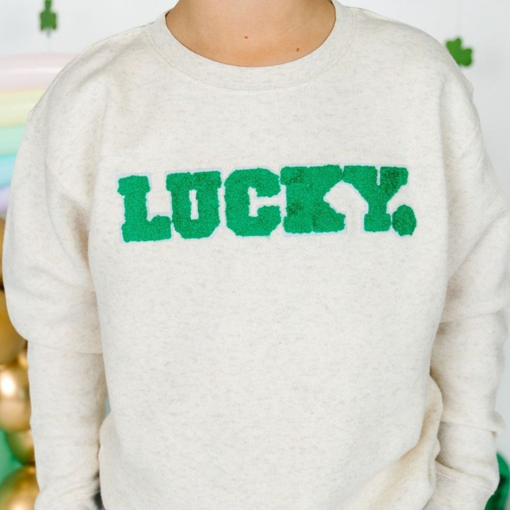 Lucky Varsity Patch St. Patrick's Sweatshirt Natural|10885
