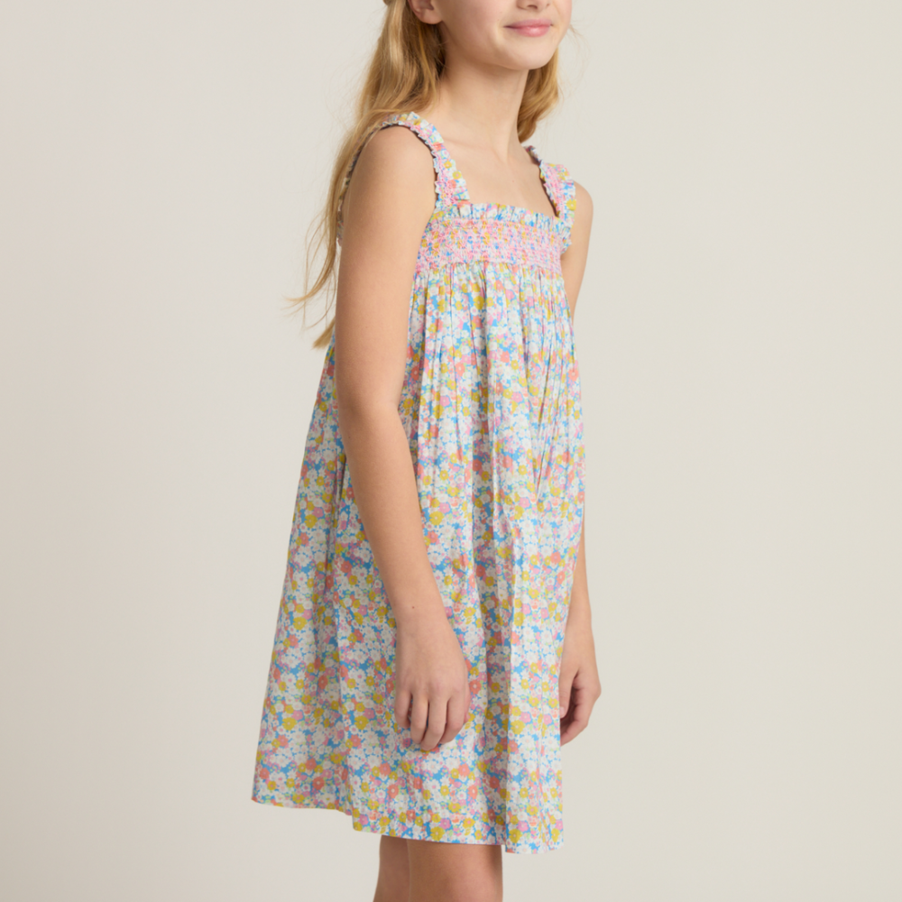 Girls jasmine blossom smocked ruffle strap dress|11465
