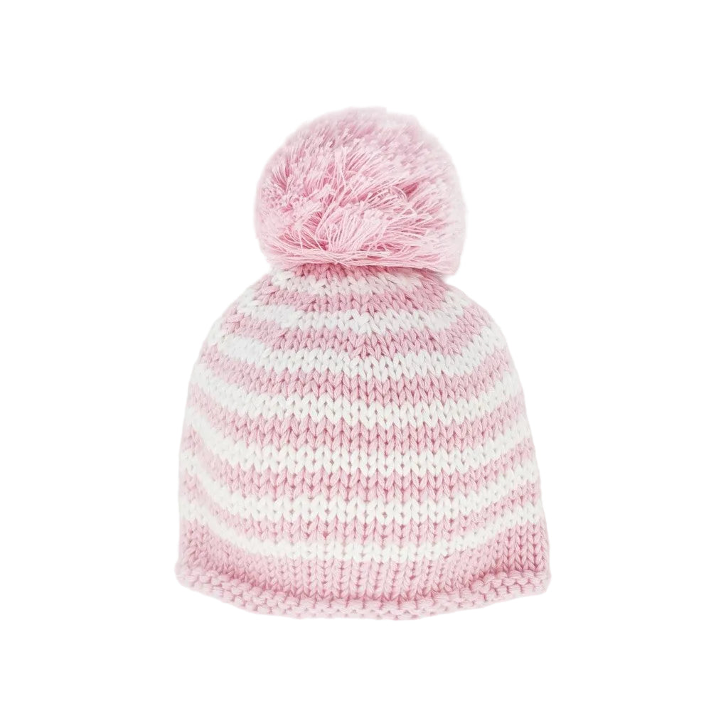 Pom Pom Stripe Pink Hat-NB|12196