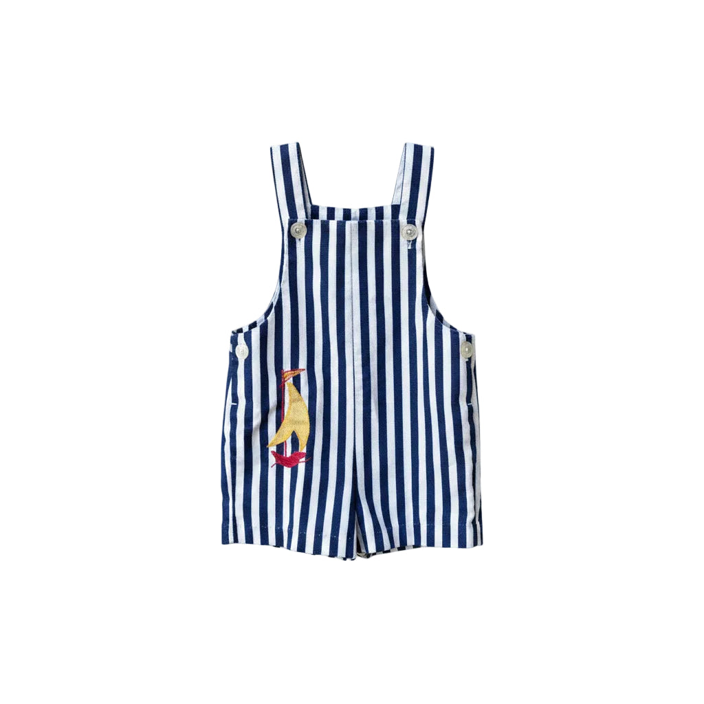 Vintage 70s Blue and White Stripe Sailboat Shortalls