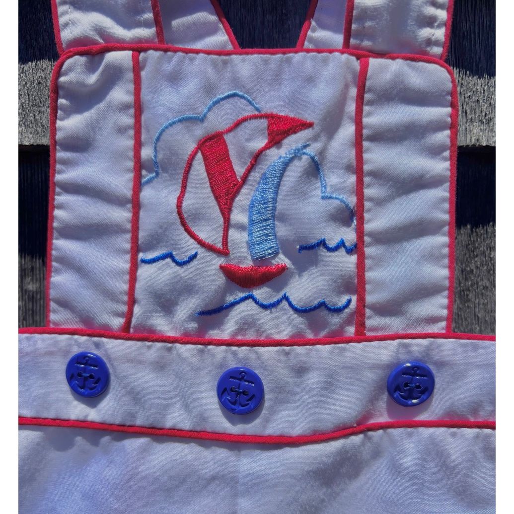 Red White and Blue Sailboat Romper w/ Anchor Buttons