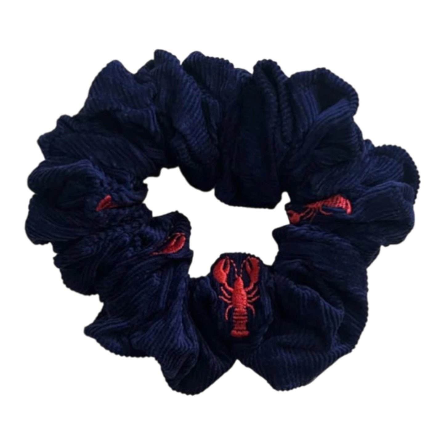 Navy Corduroy Scrunchie with Red Lobsters