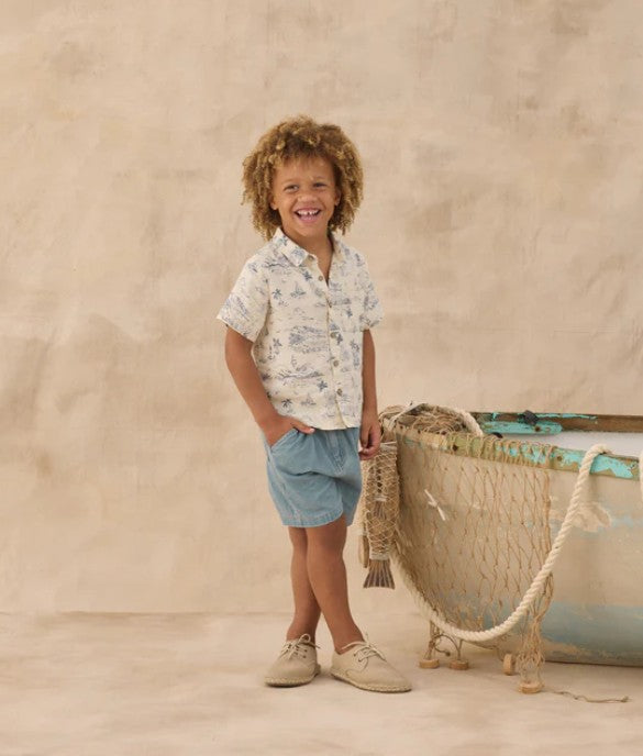 Collared Short Sleeve Shirt Ocean Toile