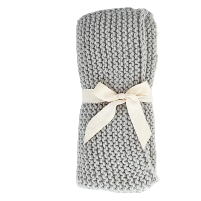 Garter Stitch Knit Blanket- Ice Grey