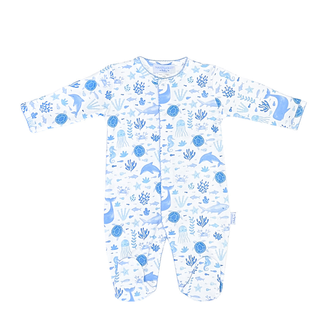 Under The Sea Footed Romper-Blue