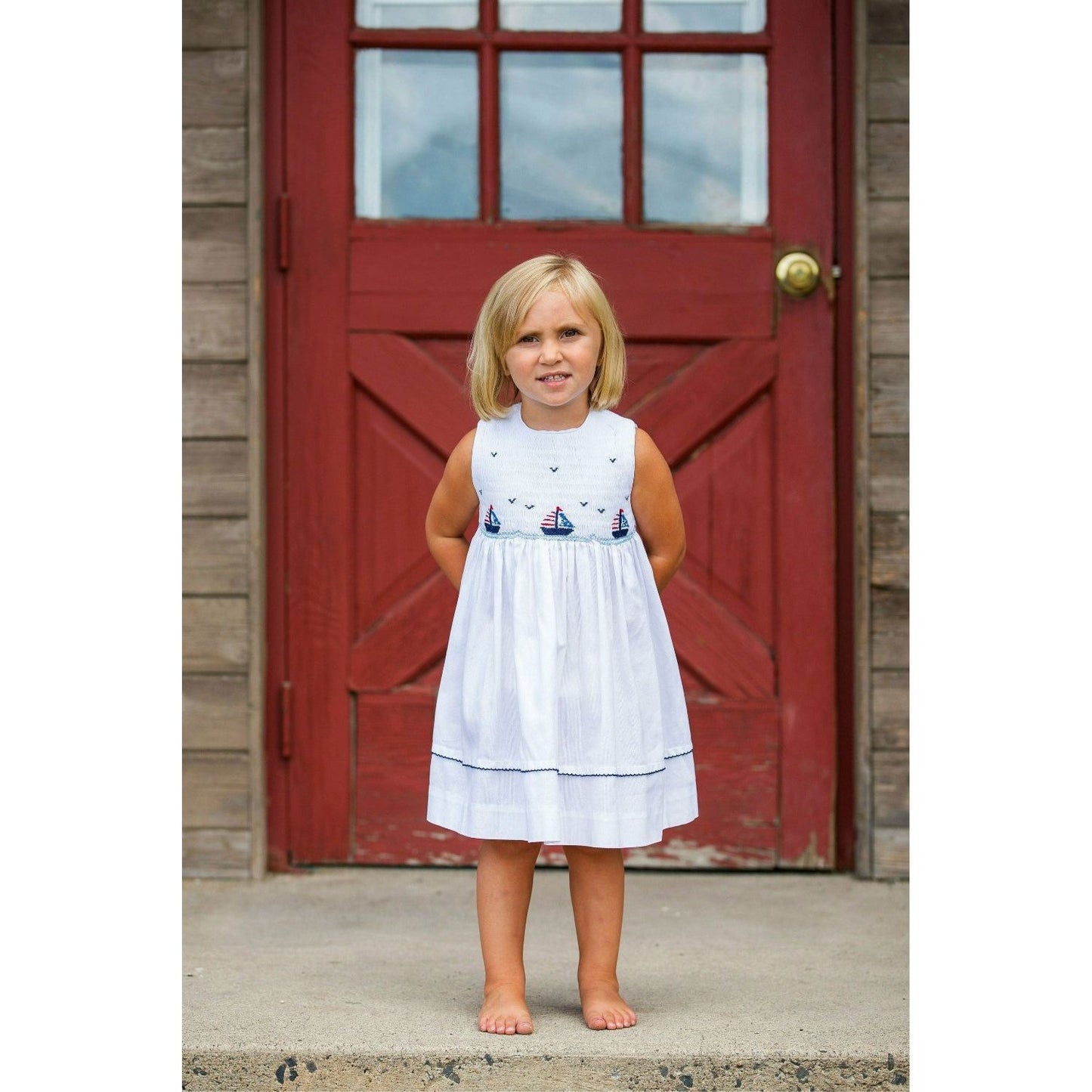 Smocked Boats White Sleeveless Dress|11597
