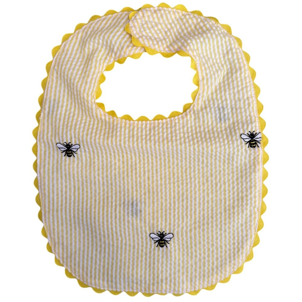Yellow Seersucker Bib with Bees|10099