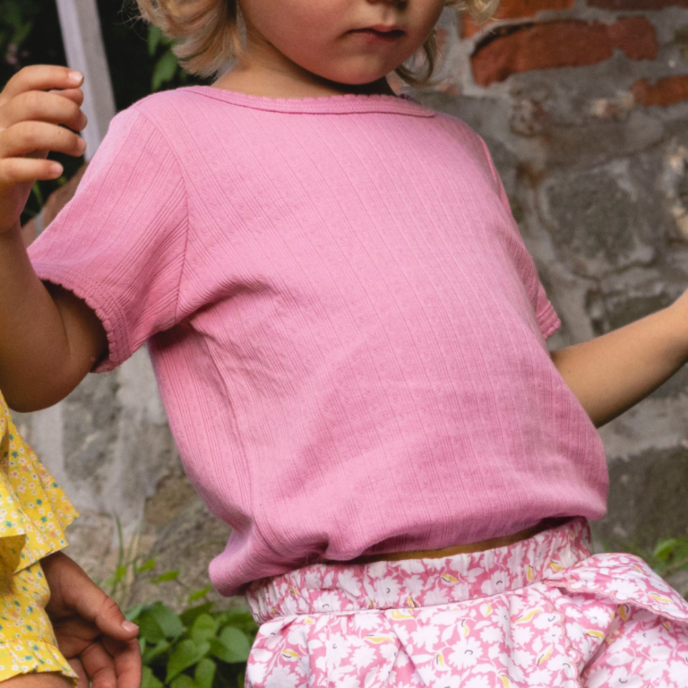 Girls blush pointelle puff sleeve shirt|11452