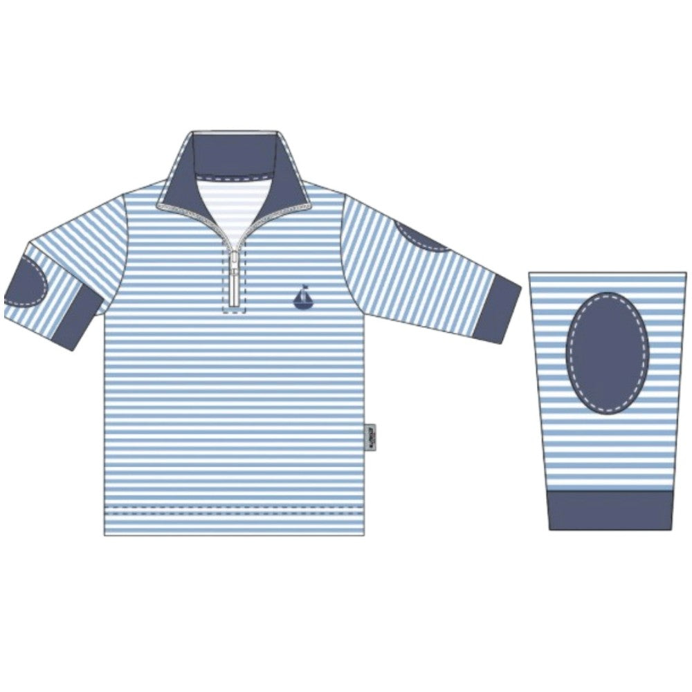 Portside Quarter Zip - Ocean Stripe/Naval Blue|13170