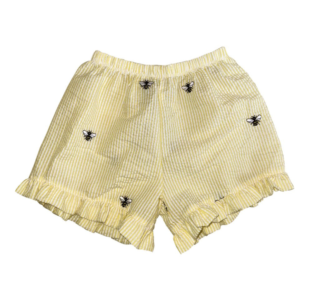 Yellow Seersucker Ruffle Shorts with Bees|9623
