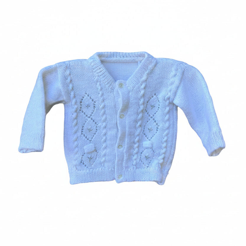 White Button Sweater Flower Detail|11812