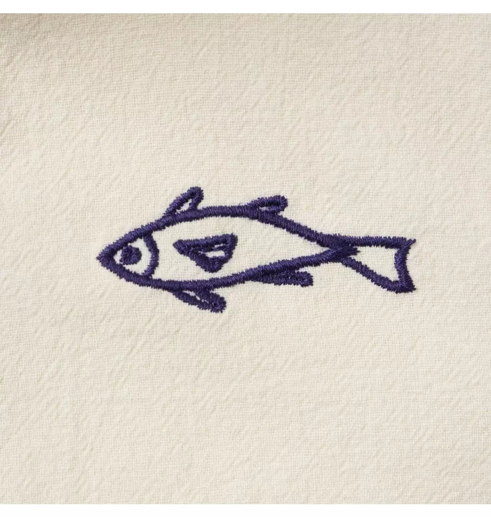 Fish Embroidered Short Sleeve Shirt-Cream