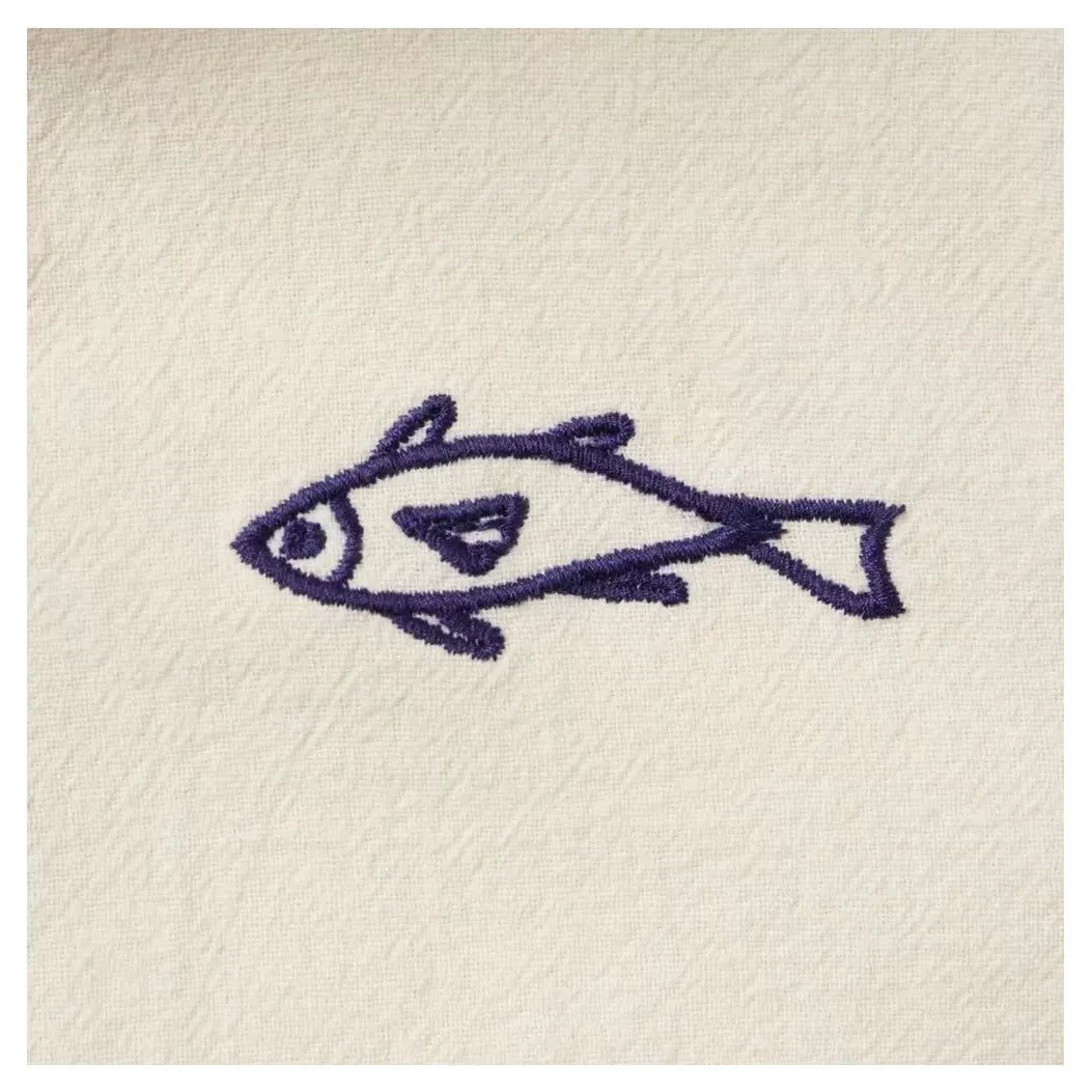 Fish Embroidered Short Sleeve Shirt-Cream