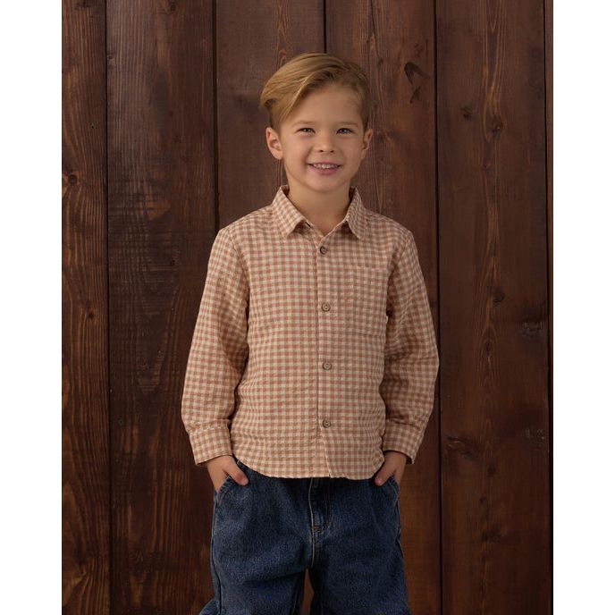 Collared Long Sleeve Shirt Fawn Gingham