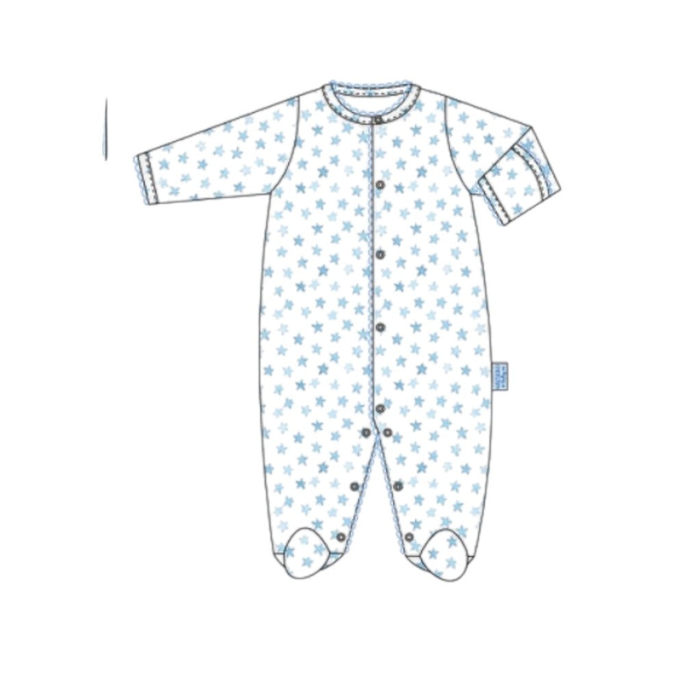 Little Stars Footed Romper-Ocean Blue|13196