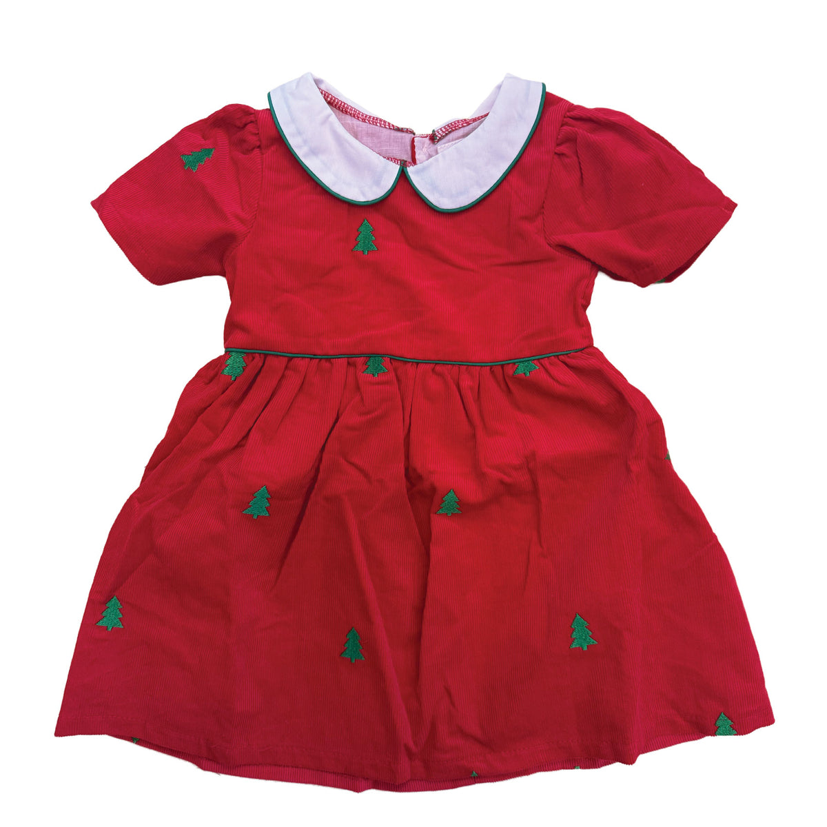 Red Christmas Tree Peter Pan Corduroy Dress