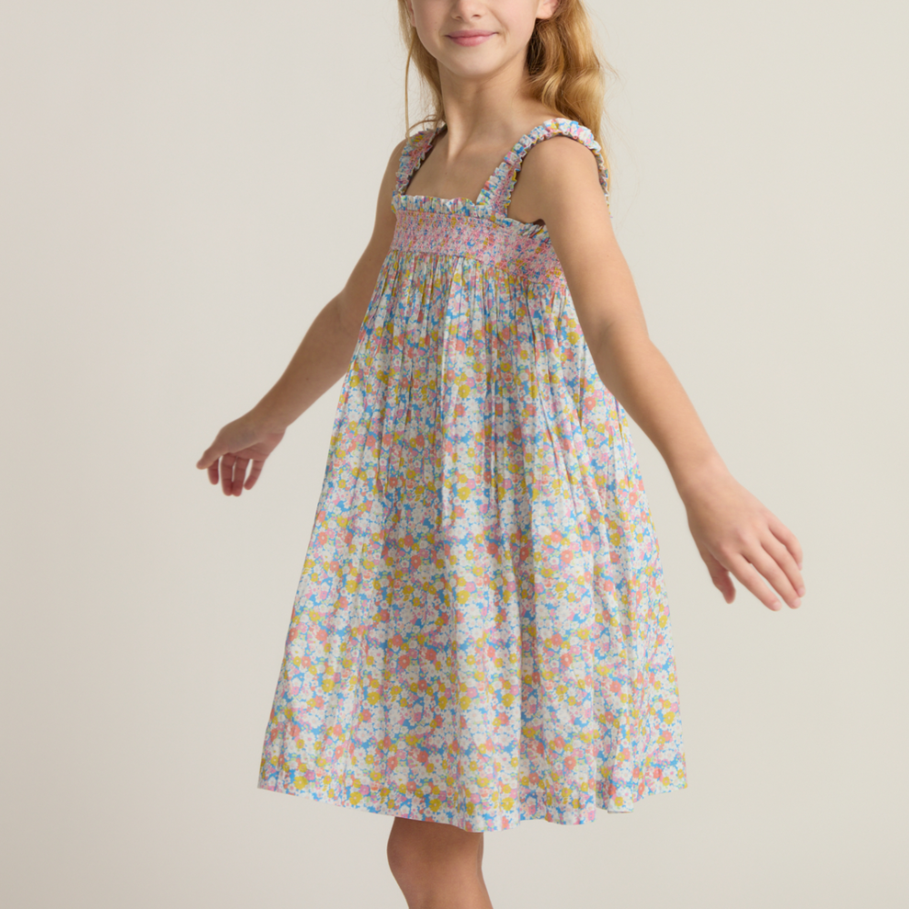 Girls jasmine blossom smocked ruffle strap dress|11462