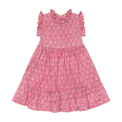 Ondine Ruffle Dress- Pink Palm