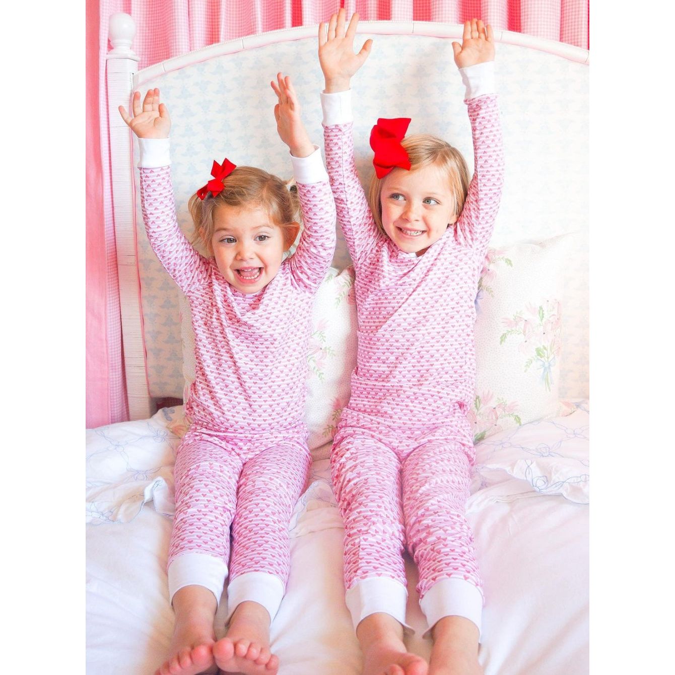 Sailor Hearts Two Piece Kids Pajamas Pink|8843