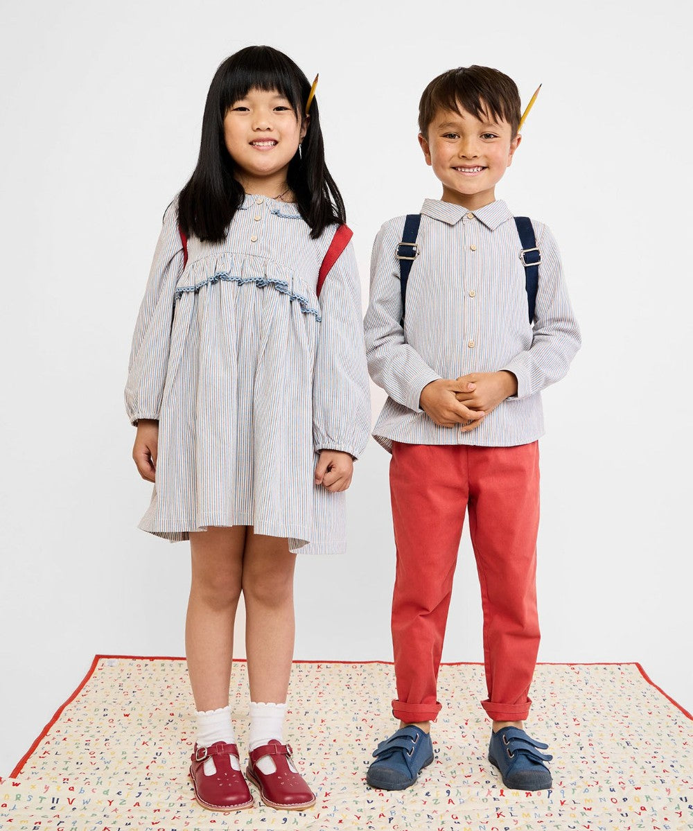 Hannah Dress, Indigo Linen Stripe|9043