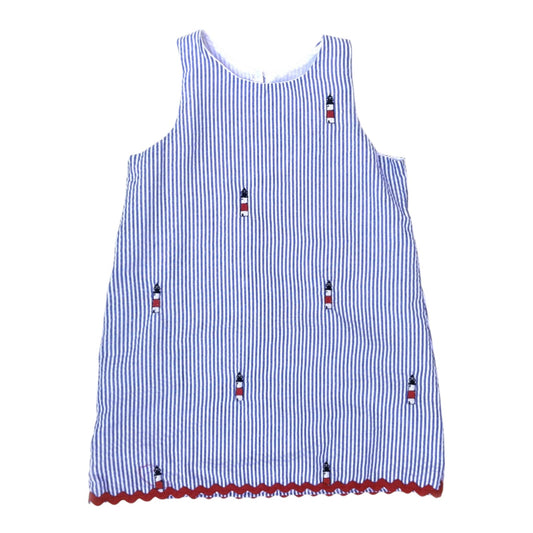 Blue Seersucker Embroidered Sankaty Dress