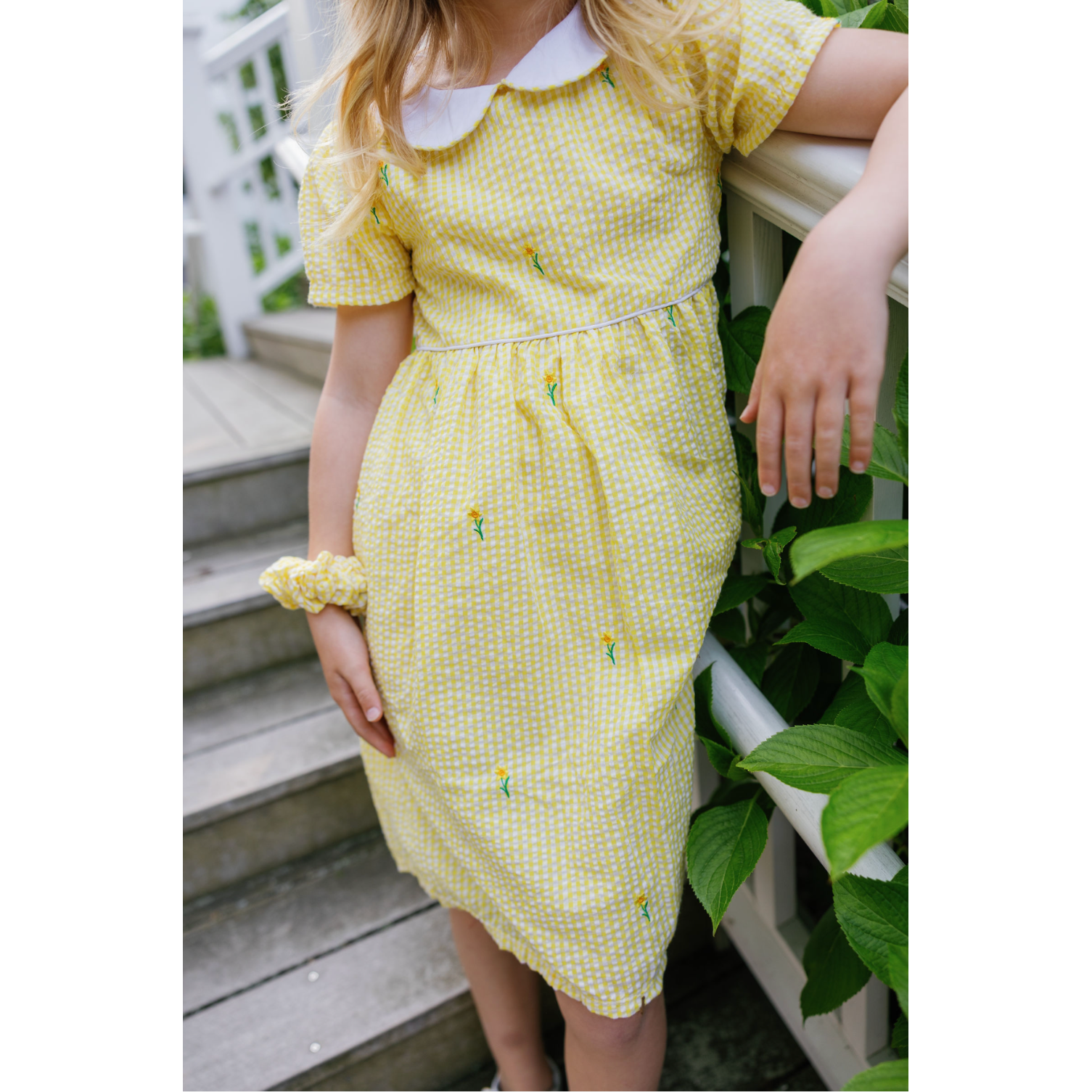 Yellow Gingham Daffodil Dress with Peter Pan Collar|10044