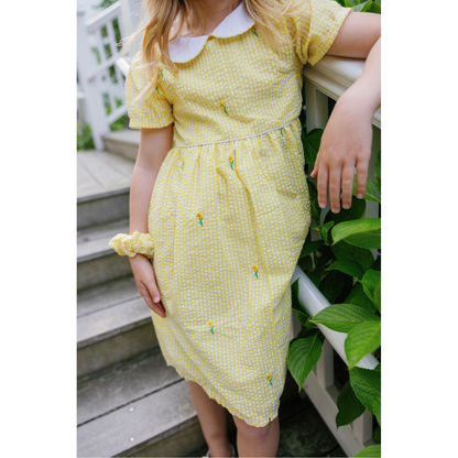 Yellow Gingham Daffodil Dress with Peter Pan Collar|10044
