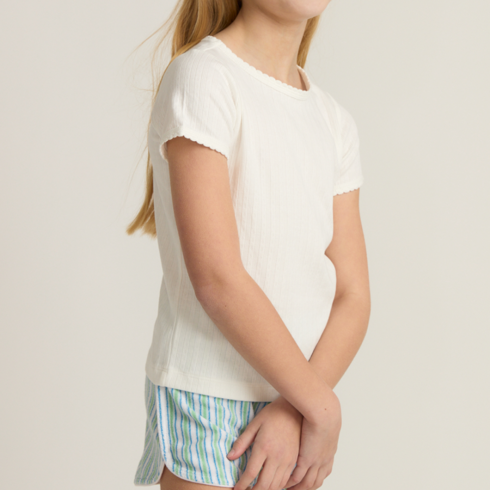 girls shell white pointelle puff sleeve shirt|11447