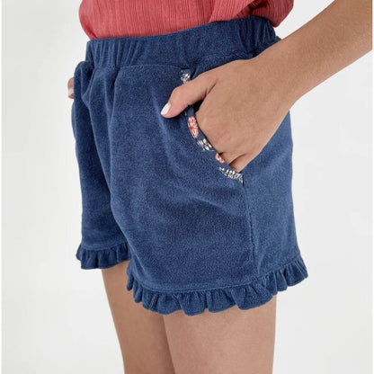 Girls Newport Navy Ruffle French Terry short|8607
