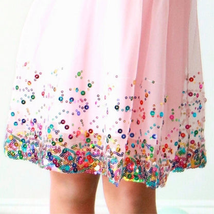 Pink Confetti Short Sleeve Tutu Dress|9724