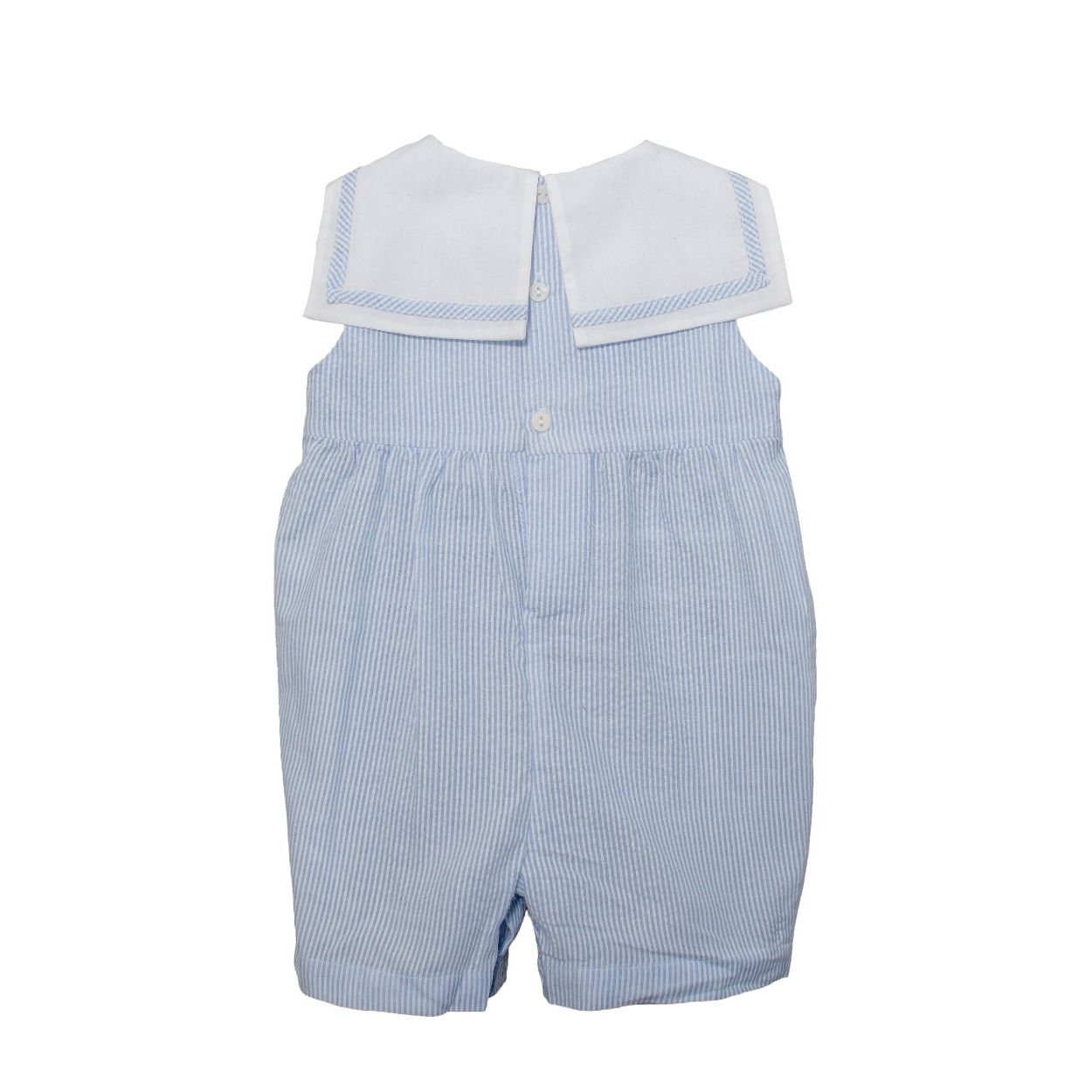 Light Blue Seersucker Sailboats Boy Romper|11613