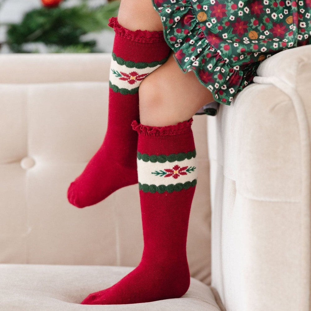 Poinsettia Lace Top KNee Socks|10405