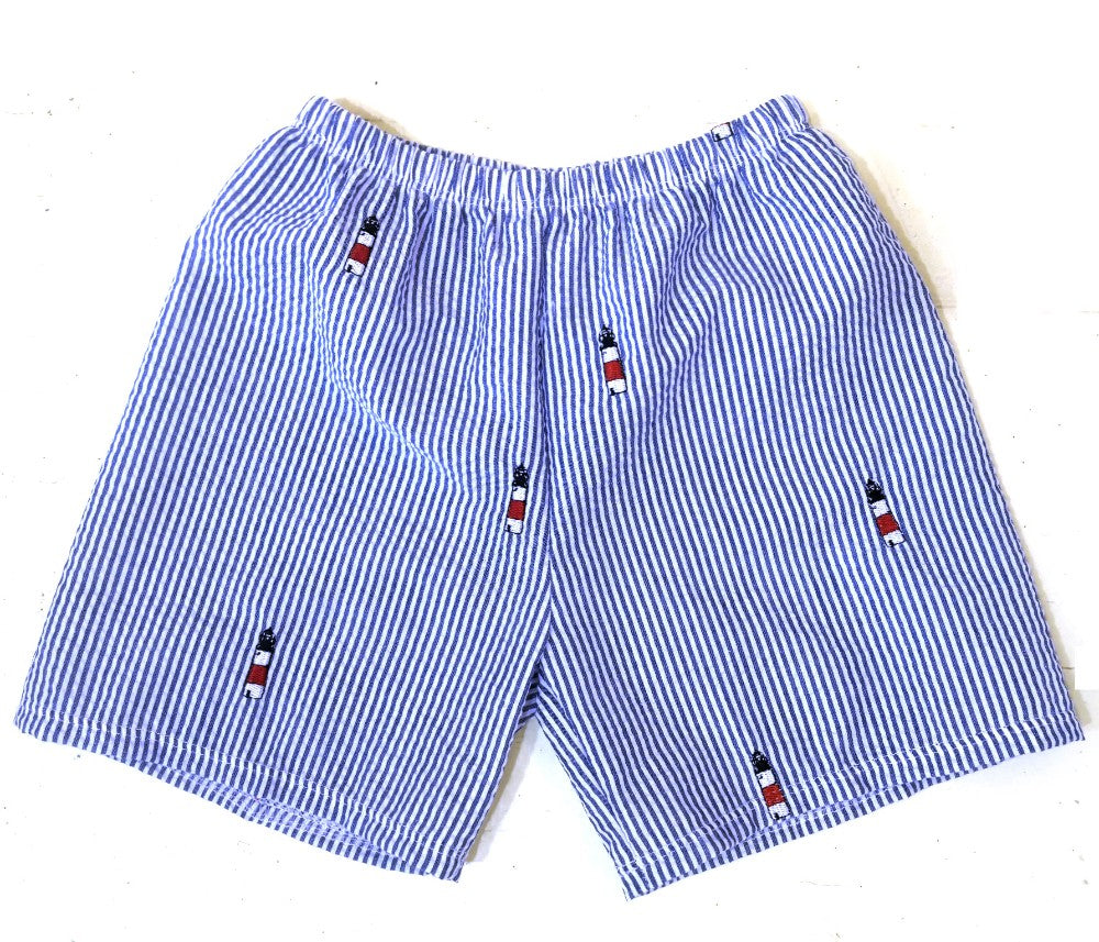 Blue Seersucker Embroidered Sankaty  Shorts|7891