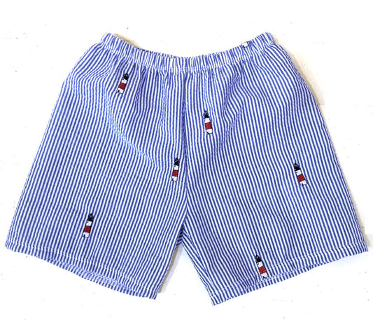 Blue Seersucker Embroidered Sankaty  Shorts|7891