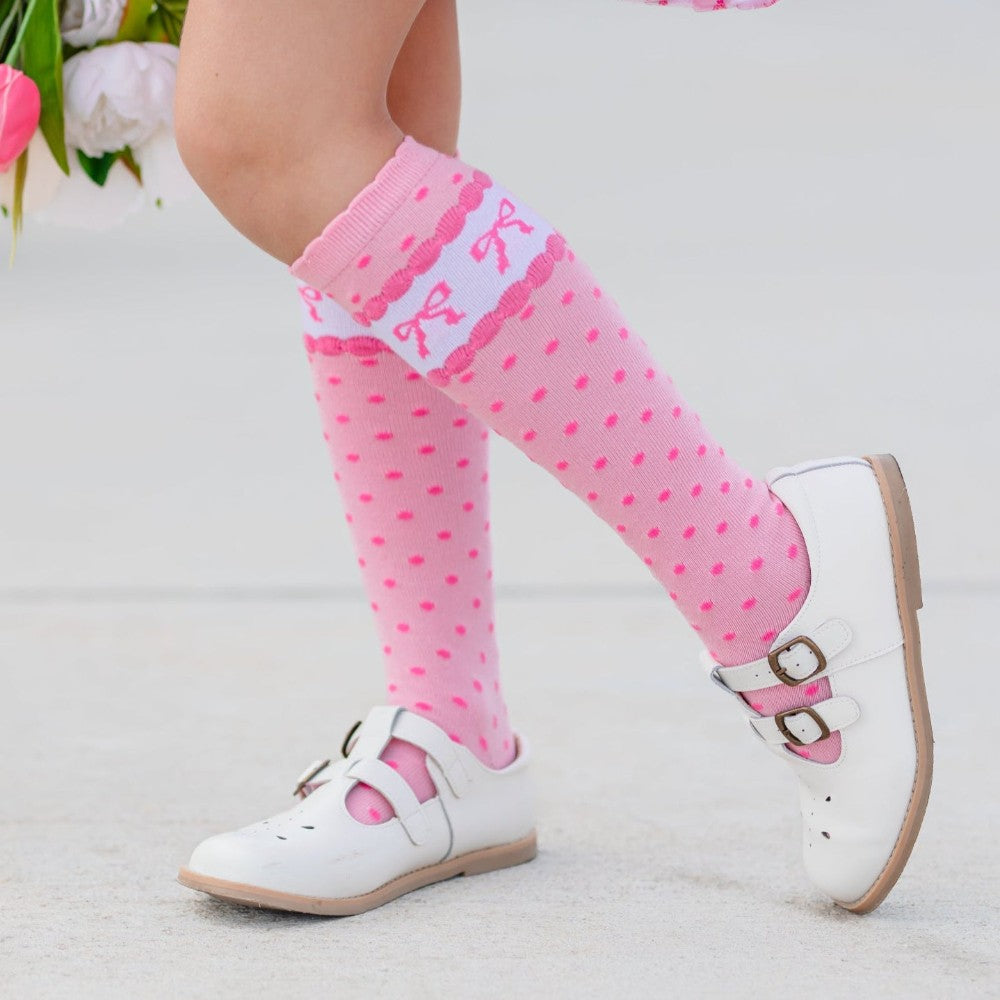 Pink Bow Scalloped Knee Socks|10407